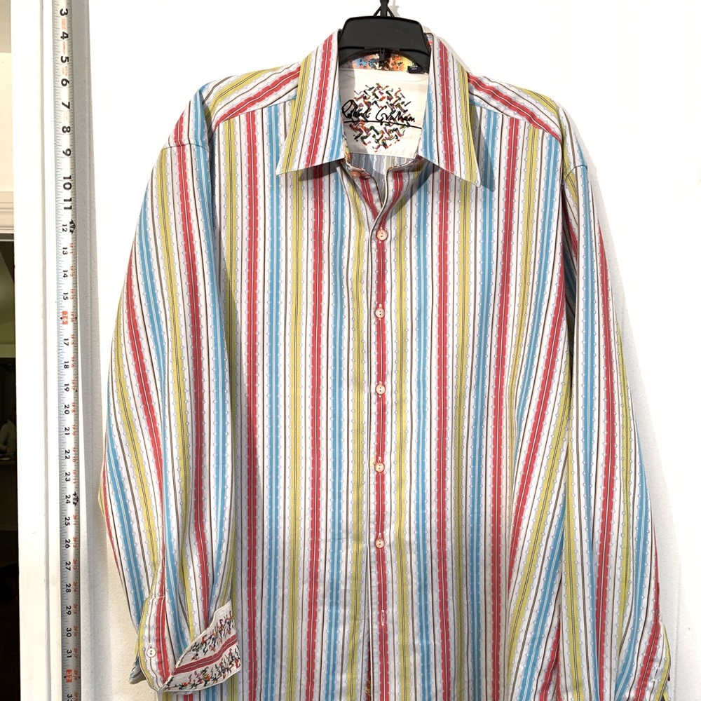 Robert Graham Striped Multi Colored Button Up Xl - image 1